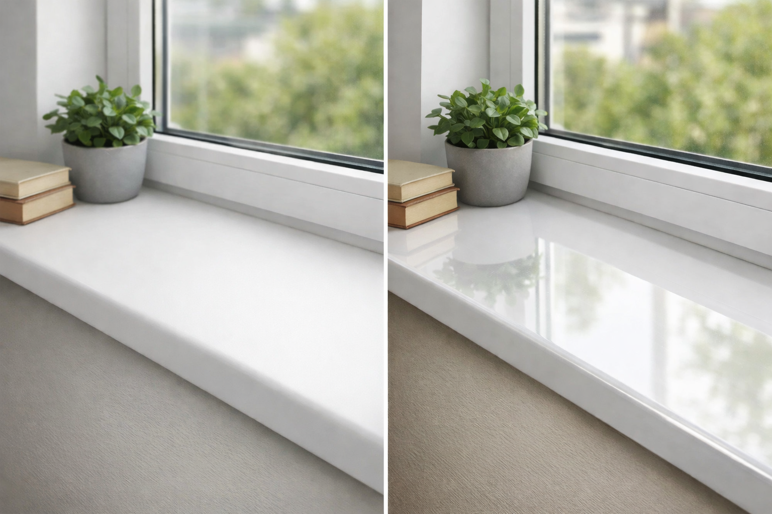 Декоры подоконников: белый, антрацит, дуб и мрамор